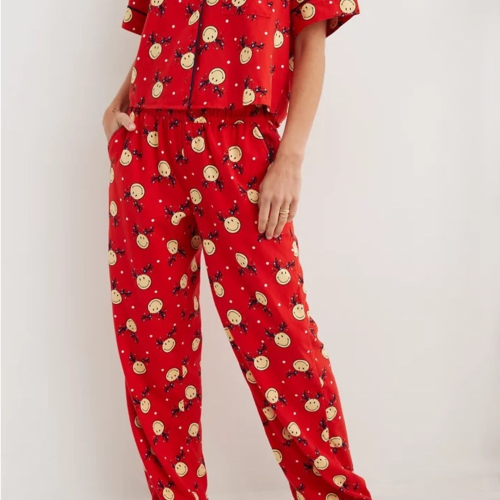 Aerie Red Smiley Face Pajama Set